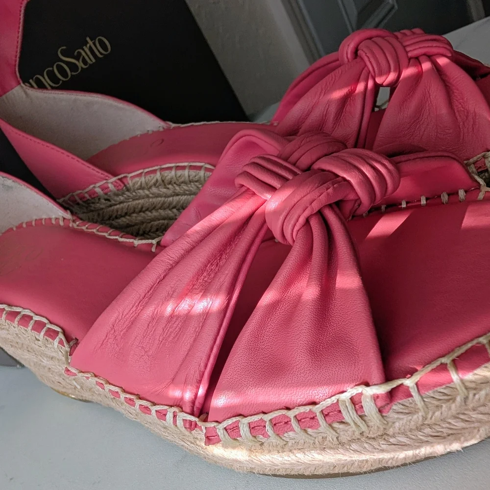 Franco Sarto Pink Espadrille Wedge Sandals Knot Front Ankle Strap Size 8 New